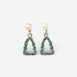 Hypoallergenic Silver Green Christmas Tree Stud Drop Earrings Pearls Gemstones